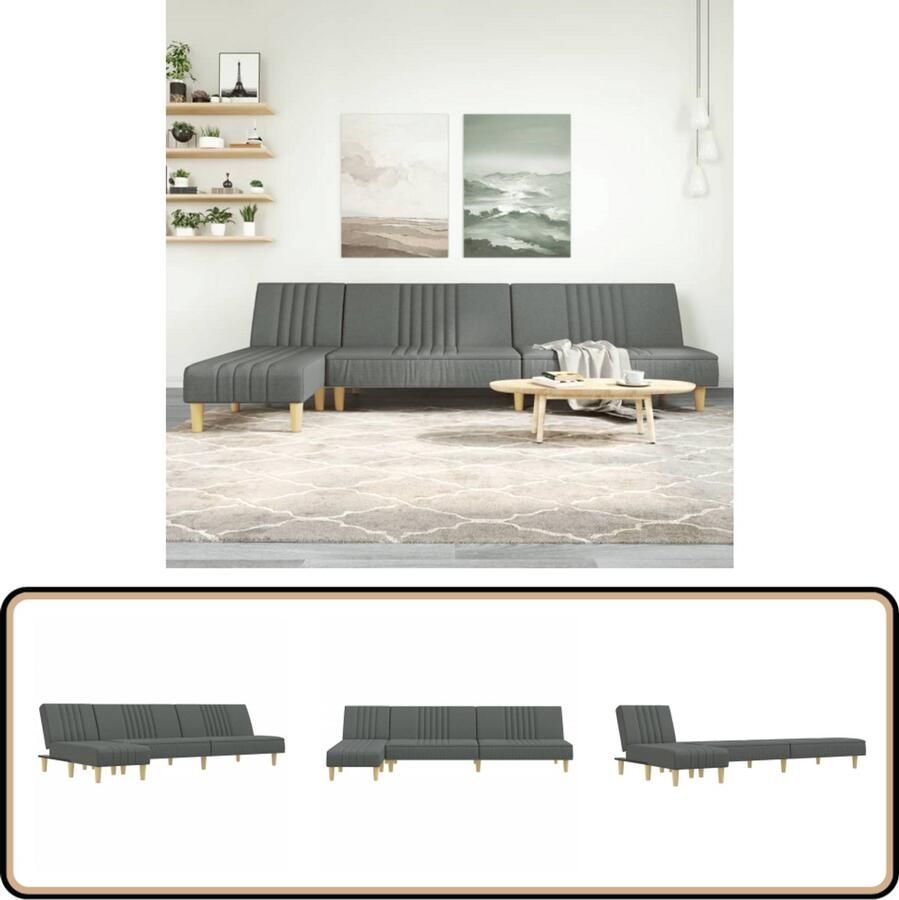 VidaXL L-vormige slaapbank Donkergrijs 255x140x70 cm Slaapbank L-vormig Sofa Hoekbank Tweepersoonsbanken Comfortabele Zitzitting