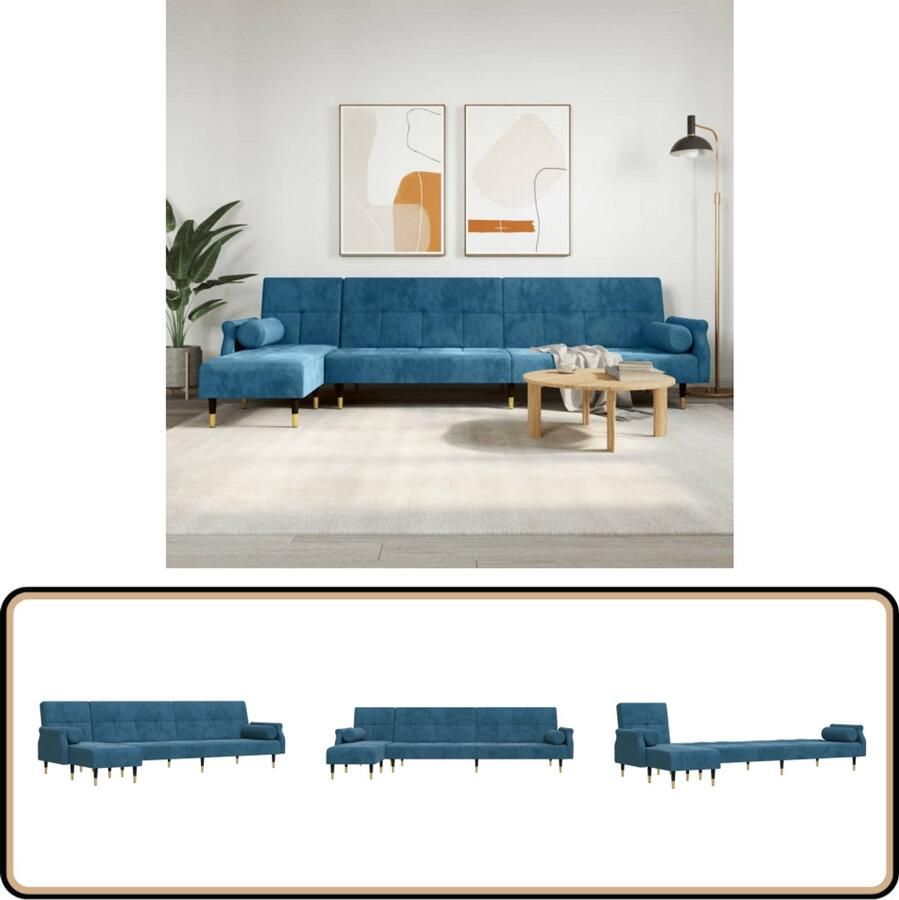 VidaXL L-vormige slaapbank Fluweel 271x140x70 cm Slaapbank L-vormig Sofa Fluweel Sofa Blauwe Sofa Comfortabele Sofa