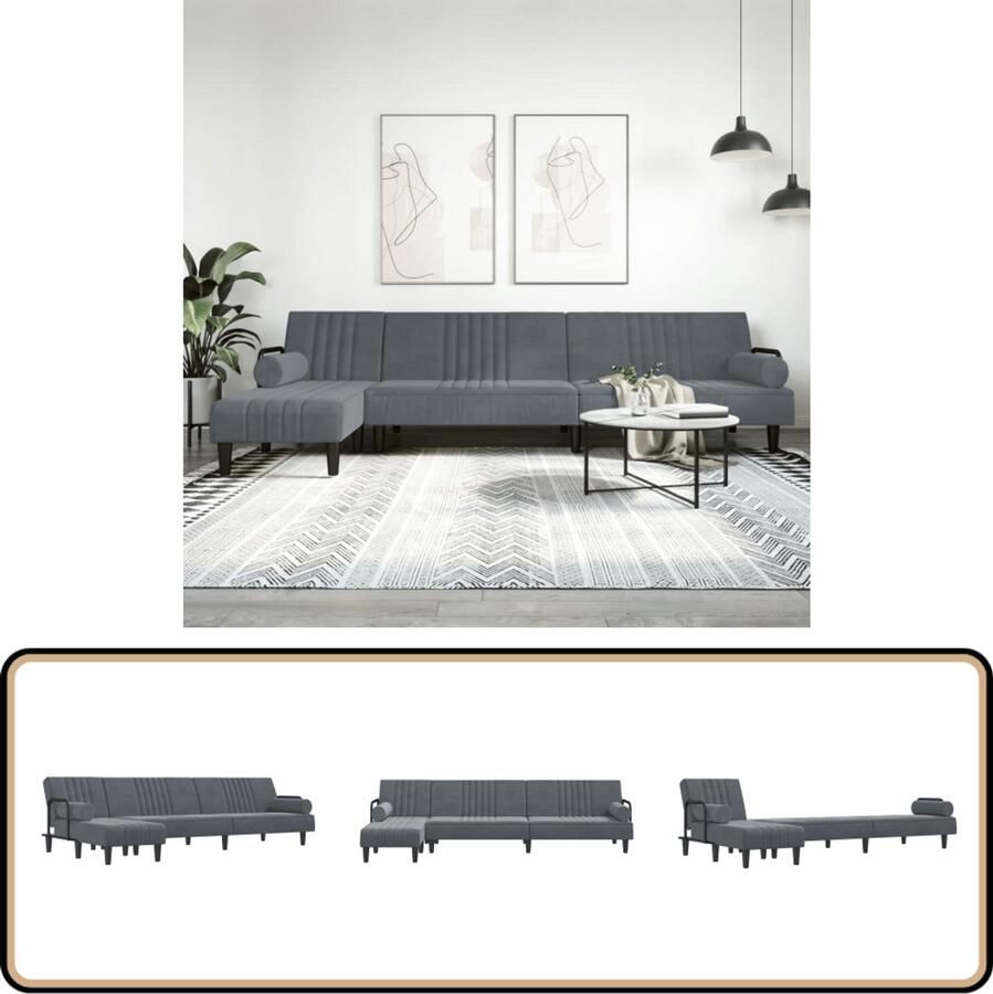 VidaXL L-vormige slaapbank Fluweel Donkergrijs Slaapbank Donker Grijs L-vormig Fluweel Sofa Bed