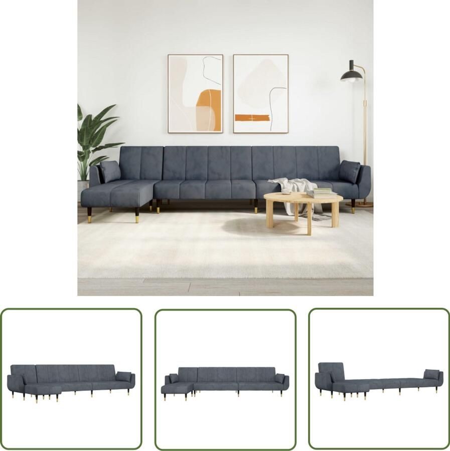 VidaXL L-vormige Slaapbank Fluweel Donkergrijs Slaapbank Hoekbank Donker Grijs Meubilair Velvet Sofa Lounge Bank