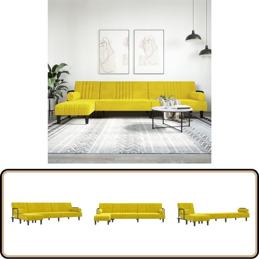 VidaXL L-vormige Slaapbank Fluweel Geel 260x140x70 cm Slaapbank Hoekbank Sofa Bed Lounge Set Fluweel Meubilair