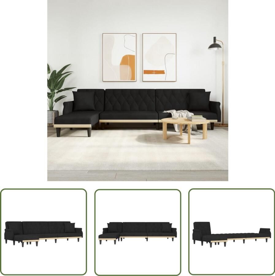 VidaXL L-vormige Slaapbank Fluweel Zwart 271x140x70 cm Slaapbank Kanapé-bed L-vormig Sofa Velvet Sofa Zwarte Sofa Multifunctionele Meubels Loungemeubilair Guest Room Furniture