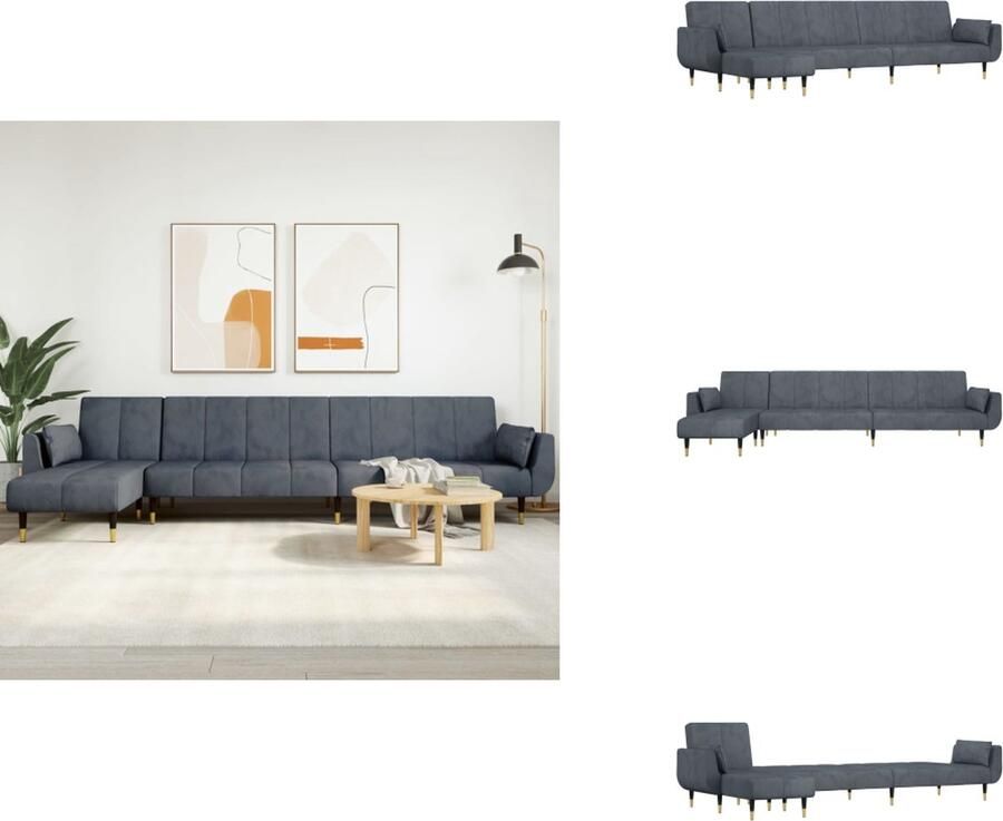 VidaXL L-vormige Slaapbank L-vormige Slaapbanken Slaapbank Dag Slaapbank L-vormig 275x140x70 cm fluweel donkergrijs