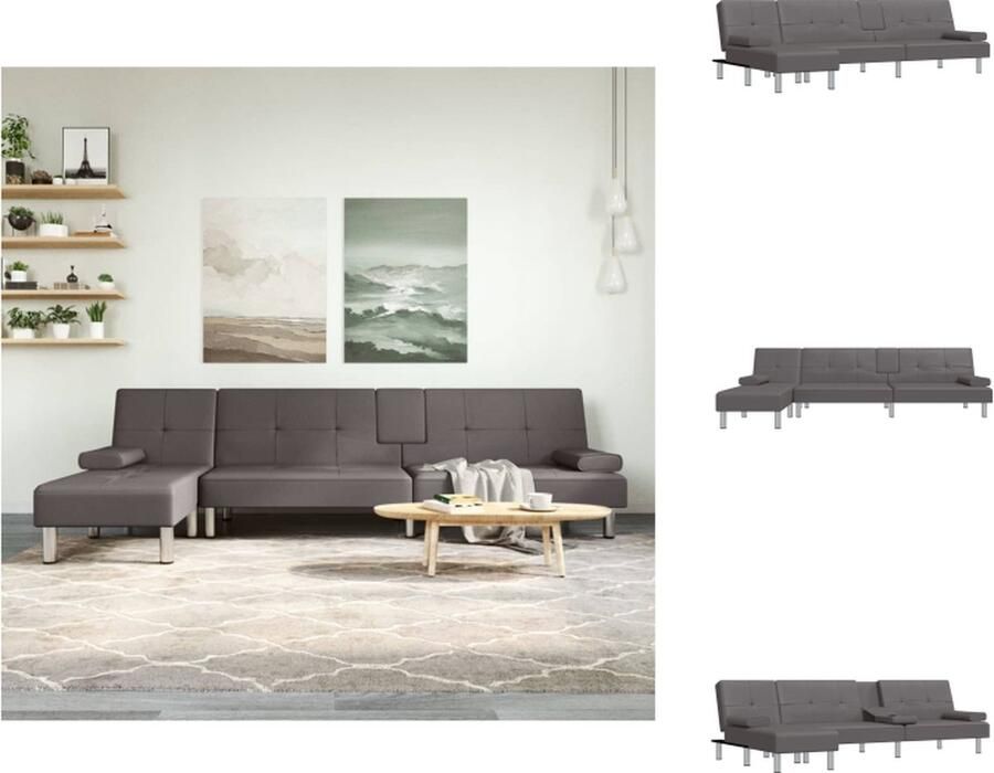 VidaXL L-vormige Slaapbank L-vormige Slaapbanken Slaapbank Inklapbare Slaapbank L-vormig 255x140x70 cm kunstleer grijs