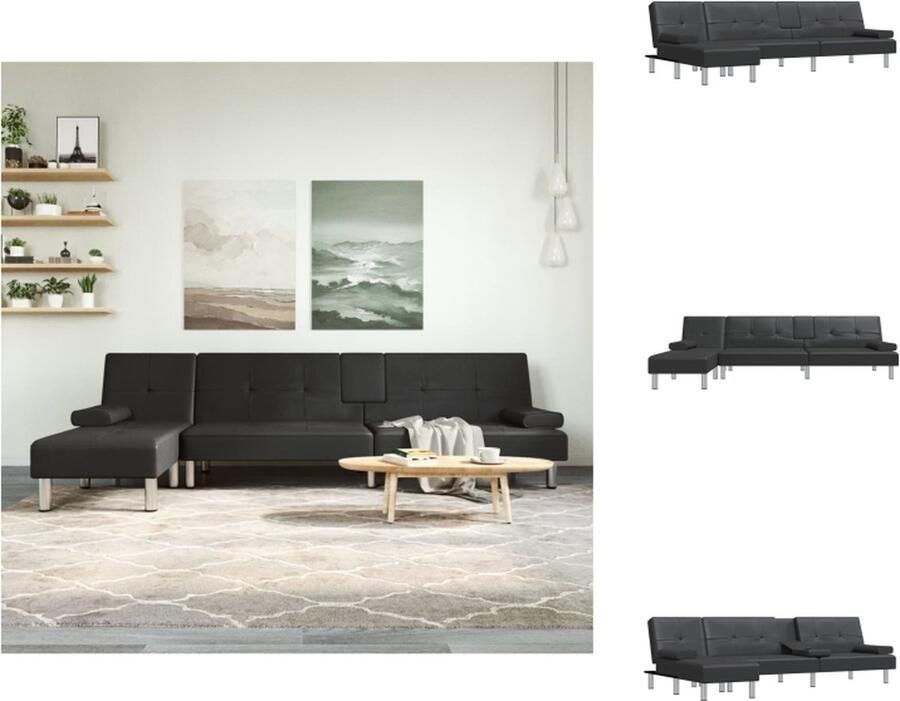 VidaXL L-vormige Slaapbank L-vormige Slaapbanken Slaapbank Inklapbare Slaapbank L-vormig 255x140x70 cm kunstleer zwart
