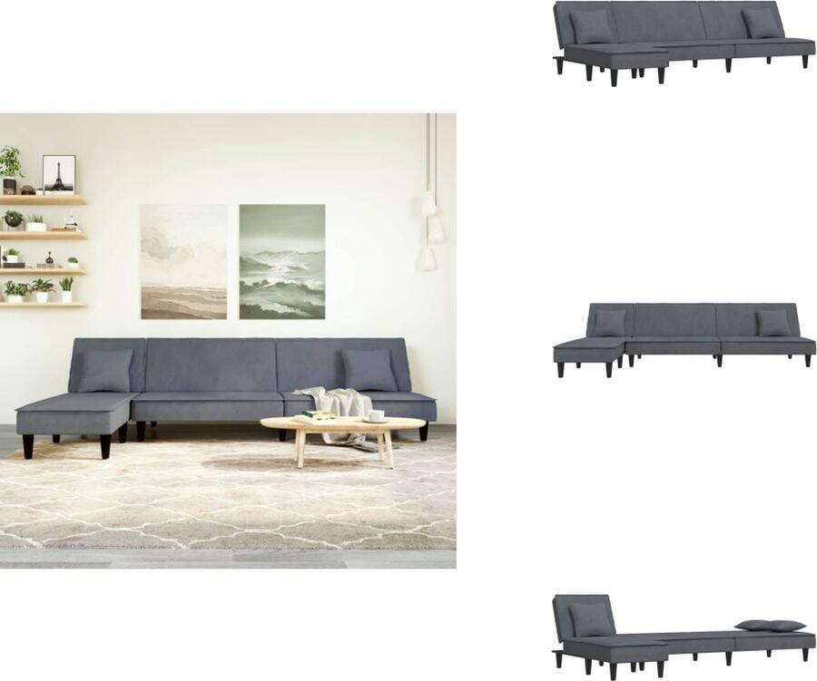 VidaXL L-vormige Slaapbank L-vormige Slaapbanken Slaapbank Inklapbare Slaapbank L-vormig 255x140x70 cm fluweel donkergrijs