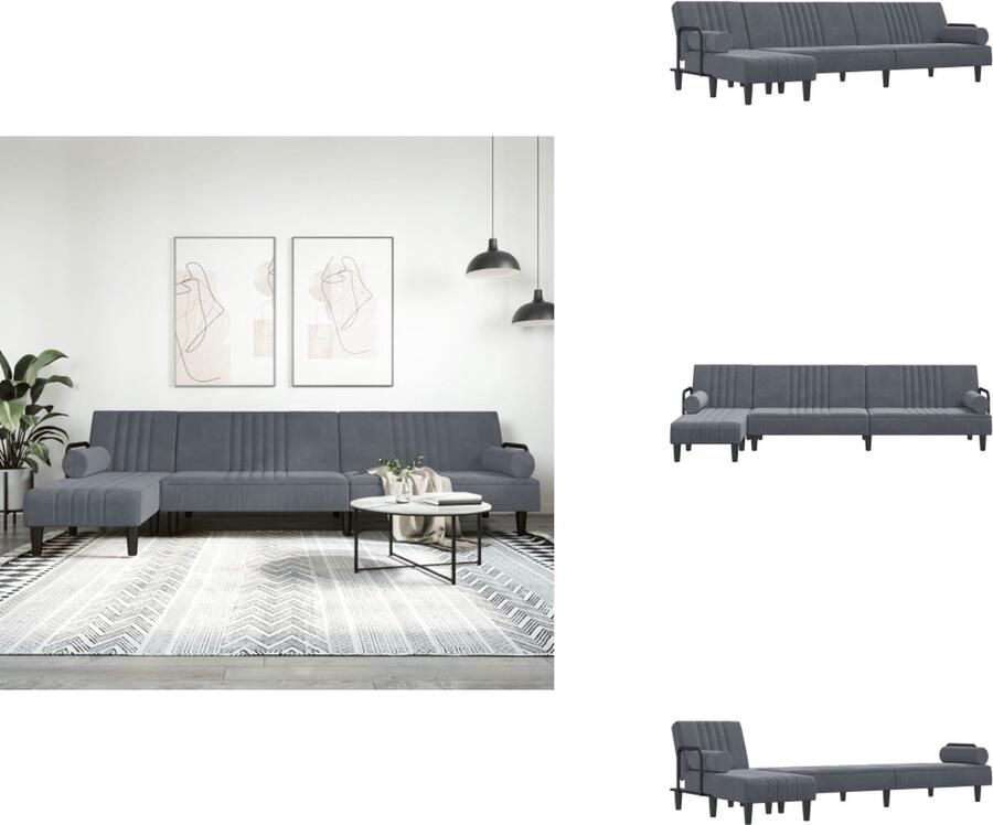 VidaXL L-vormige Slaapbank L-vormige Slaapbanken Slaapbank Inklapbare Slaapbank L-vormig 260x140x70 cm fluweel donkergrijs