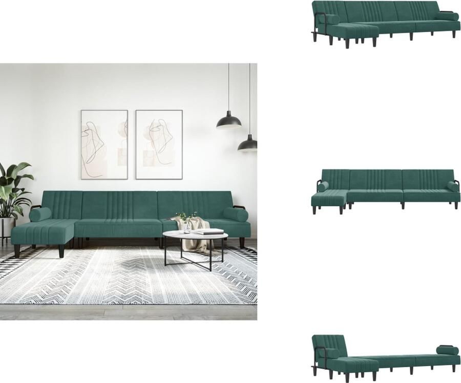 VidaXL L-vormige Slaapbank L-vormige Slaapbanken Slaapbank Inklapbare Slaapbank L-vormig 260x140x70 cm fluweel donkergroen