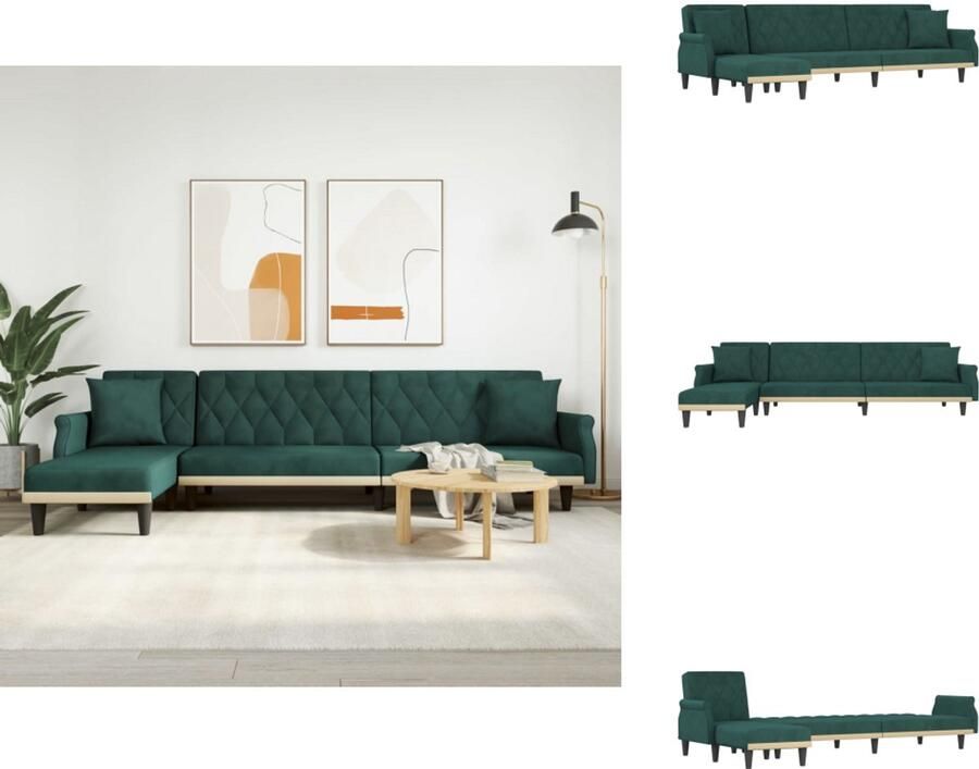 VidaXL L-vormige Slaapbank L-vormige Slaapbanken Slaapbank Inklapbare Slaapbank L-vormig 271x140x70 cm fluweel donkergroen