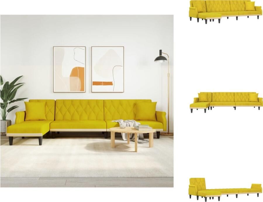 VidaXL L-vormige Slaapbank L-vormige Slaapbanken Slaapbank Inklapbare Slaapbank L-vormig 271x140x70 cm fluweel geel