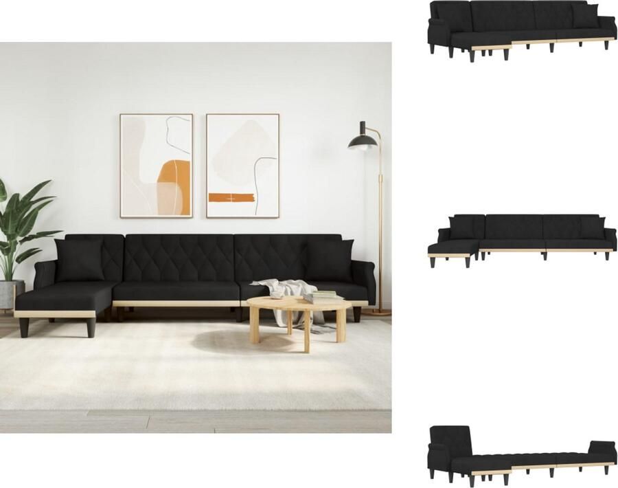 VidaXL L-vormige Slaapbank L-vormige Slaapbanken Slaapbank Inklapbare Slaapbank L-vormig 271x140x70 cm fluweel zwart