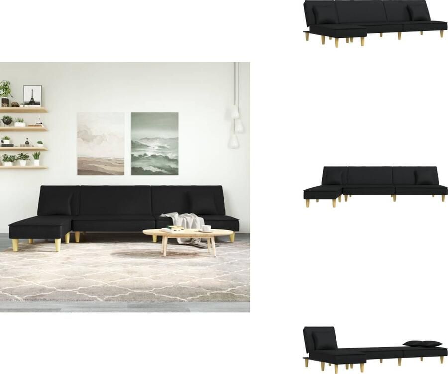 VidaXL L-vormige Slaapbank L-vormige Slaapbanken Slaapbank L-vormig 255x140x70 cm fluweel zwart
