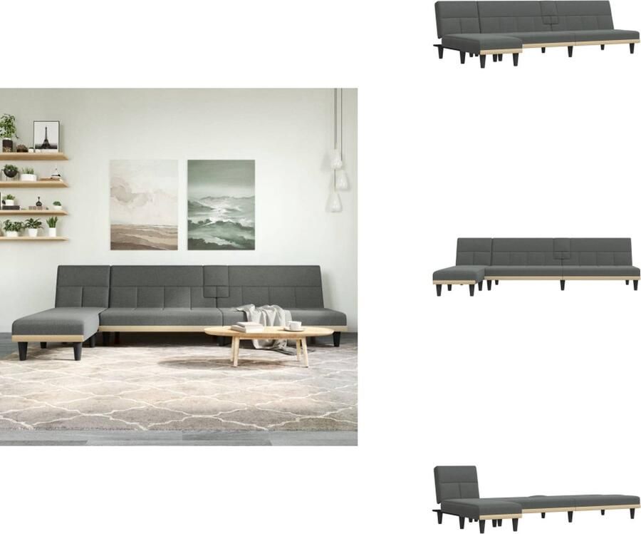 VidaXL Slaapbank L-vormige donkergrijs 255 x 140 x 70 cm 3 verstelbare posities ademend en duurzaam sterk multiplex frame comfortabele zitting Bank - Foto 2