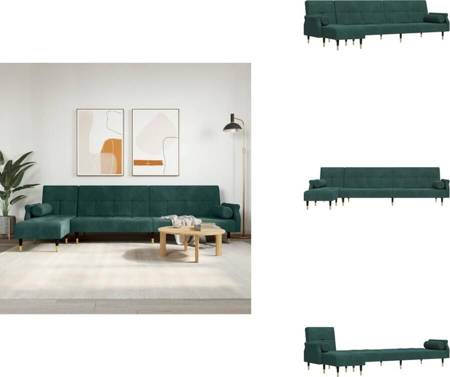 VidaXL L-vormige Slaapbank L-vormige Slaapbanken Slaapbank L-vormig 271x140x70 cm fluweel donkergroen