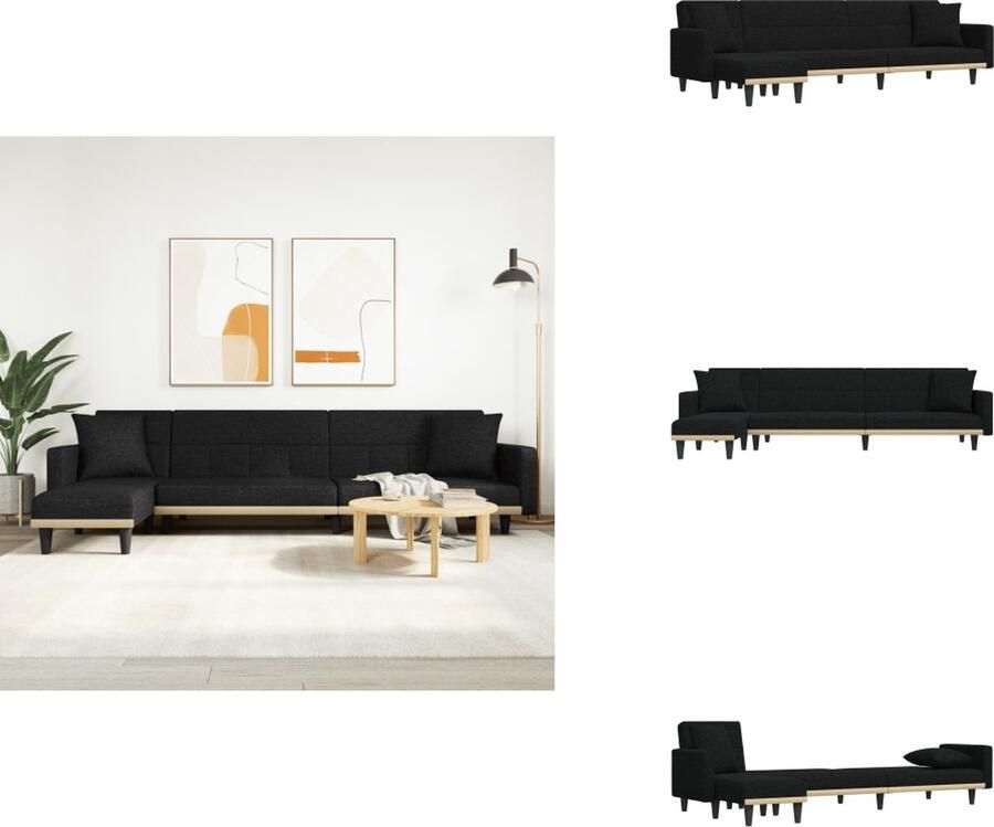 VidaXL L-vormige Slaapbank L-vormige Slaapbanken Slaapbank L-vormig 275x140x70 cm stof zwart