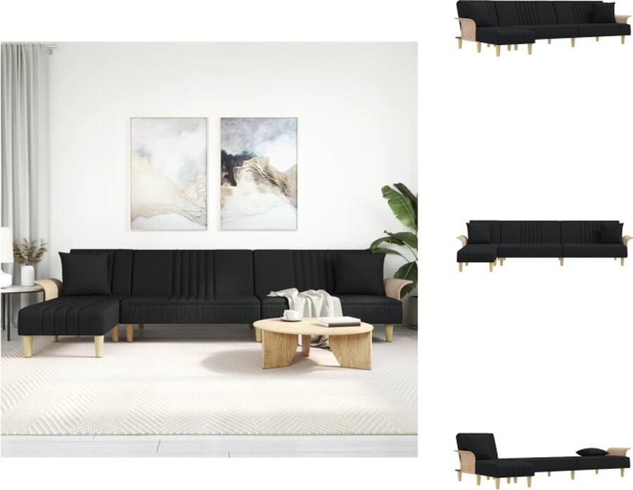 VidaXL L-vormige Slaapbank L-vormige Slaapbanken Slaapbank L-vormig 279x140x70 cm fluweel zwart
