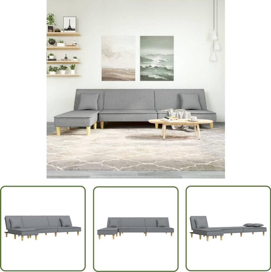 VidaXL L-vormige Slaapbank Lichtgrijs 255x140x70 cm Slaapbank L-vormig Sofa Multifunctionele Meubels Hoekbanken Guest Bed Tweepersoons Bank Grijs Interieur Stoffen Bank