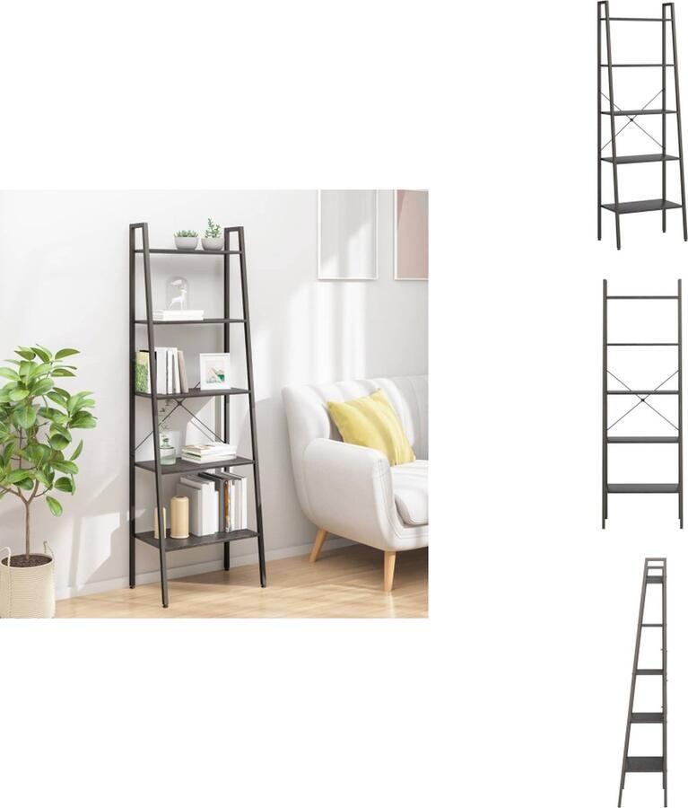 VidaXL Ladderrek Ladderrekken Boekenrek Boekenkast Opbergmeubel met 5 lagen 56x35x174 cm zwart - Foto 2