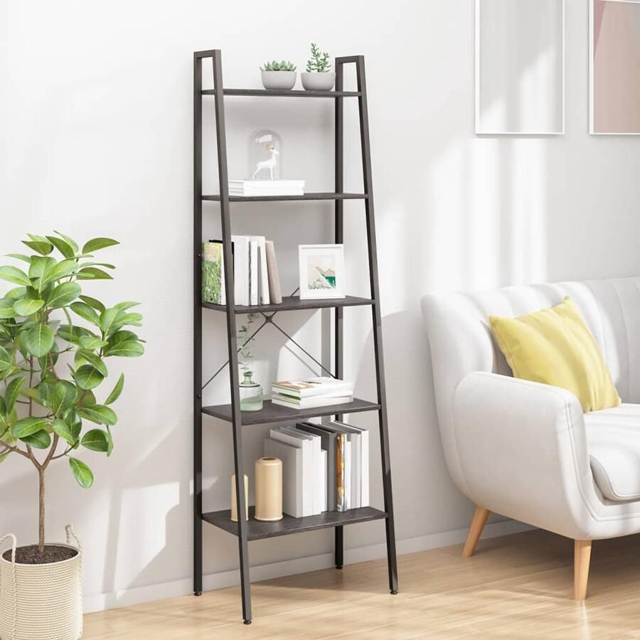 VidaXL Ladderrek Ladderrekken Boekenrek Boekenkast Opbergmeubel met 5 lagen 56x35x174 cm zwart