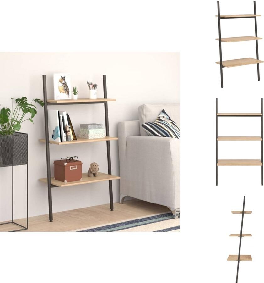 VidaXL Ladderrek Ladderrrekken Boekenrek Boekenkast Ladderrek met 3 schappen 64x34x116 cm lichtbruin en zwart