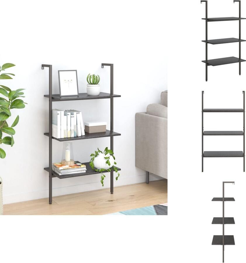VidaXL Ladderrek Ladderrrekken Boekenrek Boekenkast Ladderrek met 3 schappen 64x35x120 5 cm zwart
