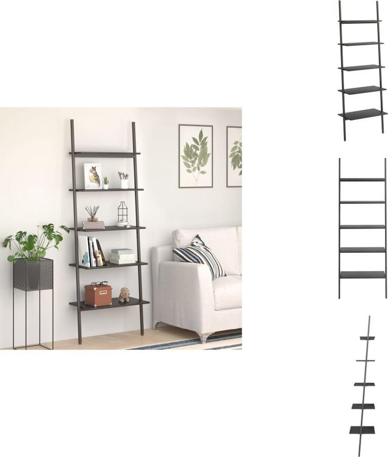 VidaXL Ladderrek Ladderrrekken Boekenrek Boekenkast Ladderrek met 5 schappen 64x34x185 5 cm zwart