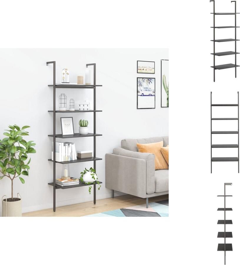 VidaXL Ladderrek Ladderrrekken Boekenrek Boekenkast Ladderrek met 5 schappen 64x35x185 cm zwart
