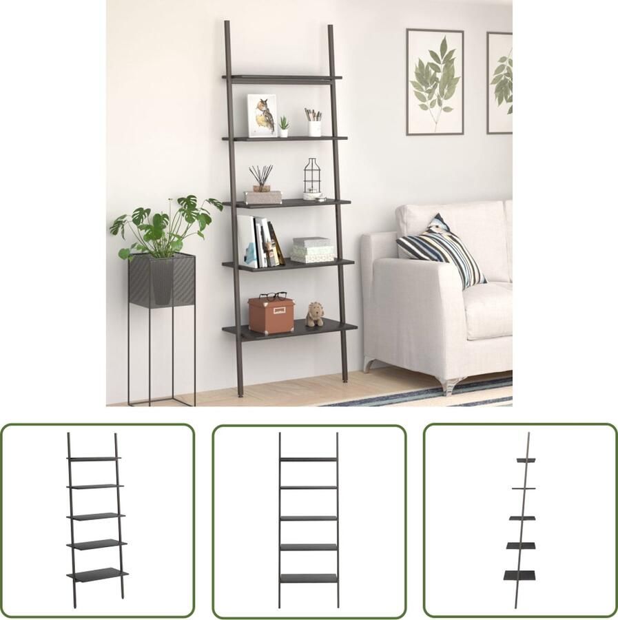 The Living Store Opbergrek 5 Schappen 64x34x185.5cm Sterke Stalen Constructie Opbergruimte Ladderrek Boekenplank Zwarte Kast Houten Kast - Foto 2