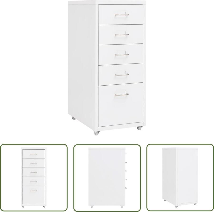 The Living Store Archiefkast 28 x 41 x 69 cm 5 lades Wit Metaal Archief Kast Ladeblok Kasten Opslagoplossing Kantoor Meubilair - Foto 2