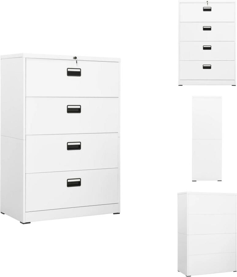 VidaXL Ladeblok Ladeblokken Ladenblok Ladenblokken Archiefkast 90x46x134 cm staal wit