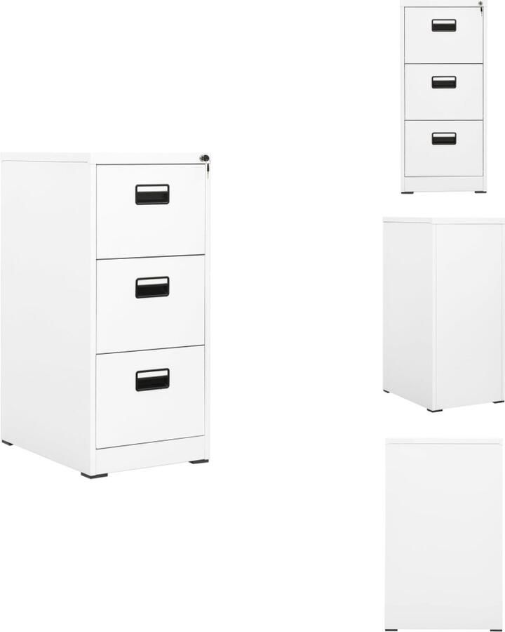 VidaXL Ladeblok Ladeblokken Ladenblok Verrijdbaar Ladeblok Archiefkast 46x62x102-5 cm staal wit - Foto 2