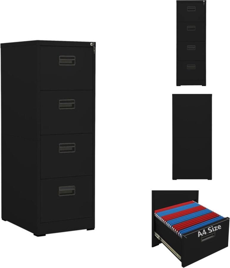 VidaXL Ladeblok Ladeblokken Ladenblok Verrijdbaar Ladeblok Archiefkast 46x62x133 cm staal zwart
