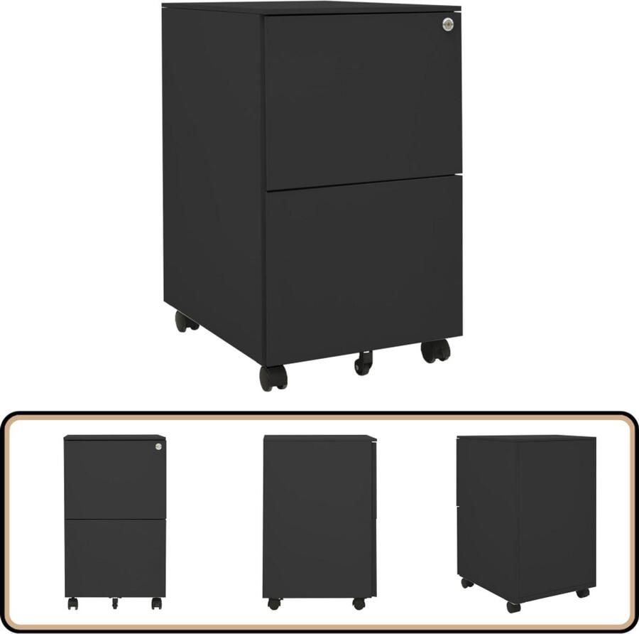 VidaXL Ladeblok staal Verrijdbaar Antraciet 39x45x67 cm Archiefkaartje Ladenkast Metalen Kast Bureauspullen Kantooraccessoires Archivage - Foto 2