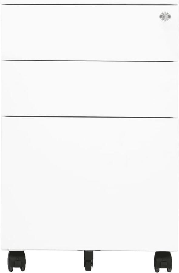 VidaXL Ladeblok Staal Wit 39x45x60 cm Verrijdbaar Archief Kast Ladenkast Bureaulade Metalen Ladeblok Witte Ladeblok