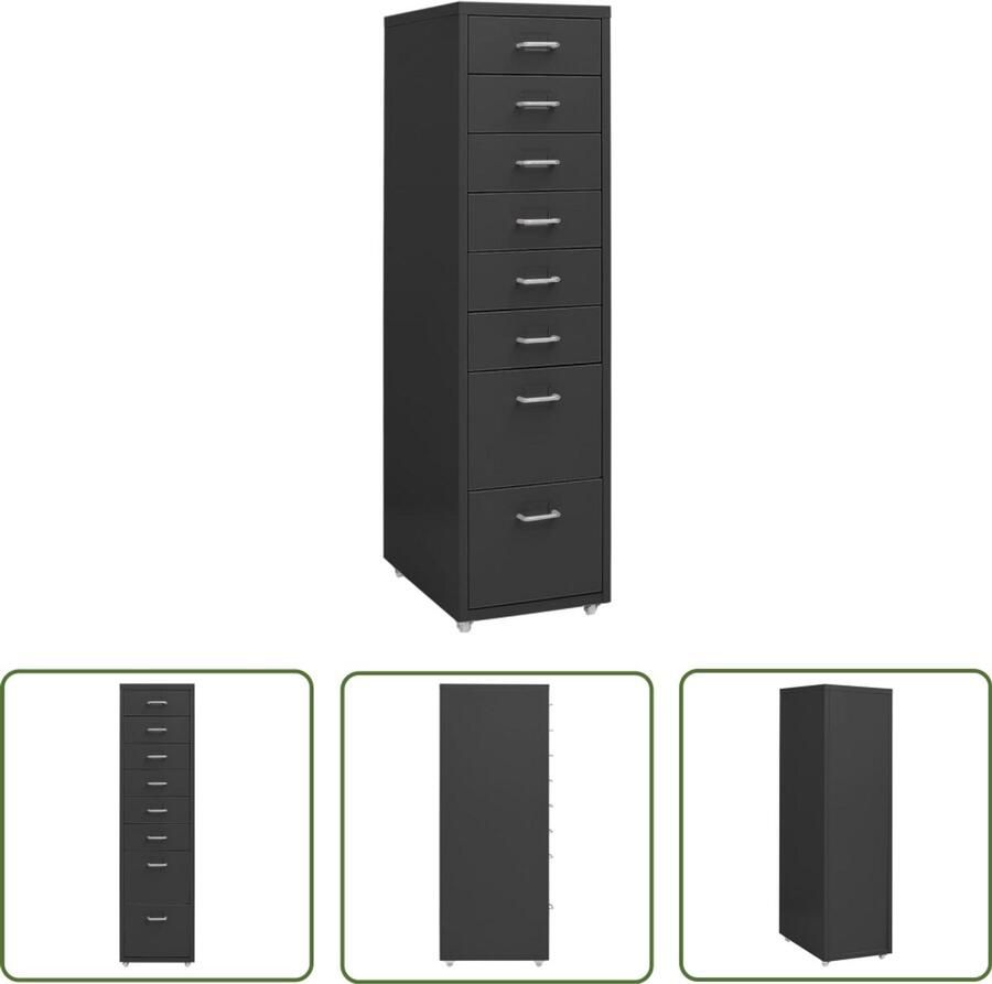 VidaXL Ladeblok Verrijdbaar 28x41x109 cm Antraciet Archiefkaartje Ladenkast Kantoormeubilair Archivage Documenten Opslaan Metaalkasten Zwarte Kasten Robuuste Kasten Mobiele Kasten Multifunctionele Kasten