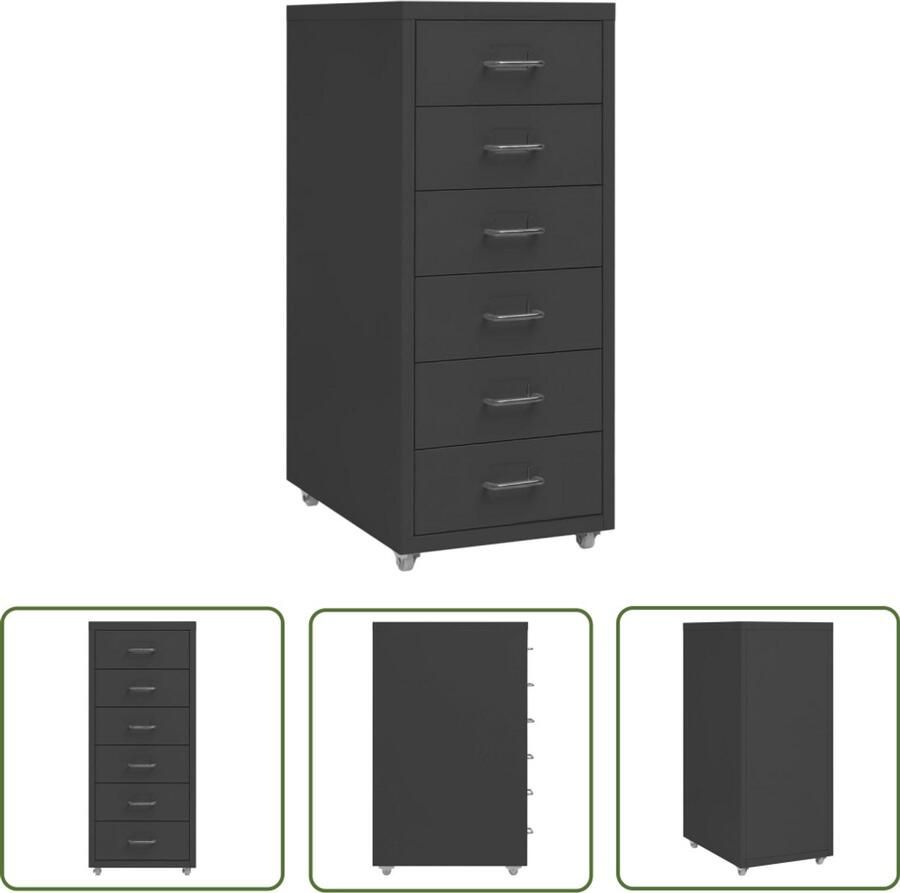 VidaXL Ladeblok Verrijdbaar Antraciet 28x41x69 cm Archiefkaartje Kasten Bureauspullen Metalen Kast Archivak
