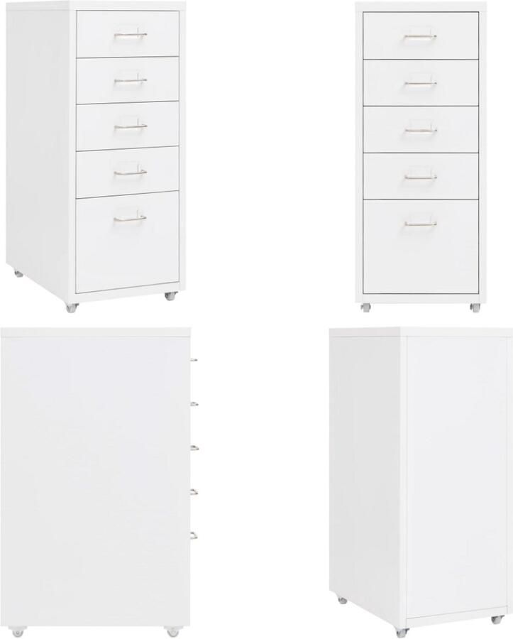 VidaXL Ladeblok verrijdbaar 28x41x69 cm metaal wit Ladeblok Ladeblokken Ladenblok Ladenblokken