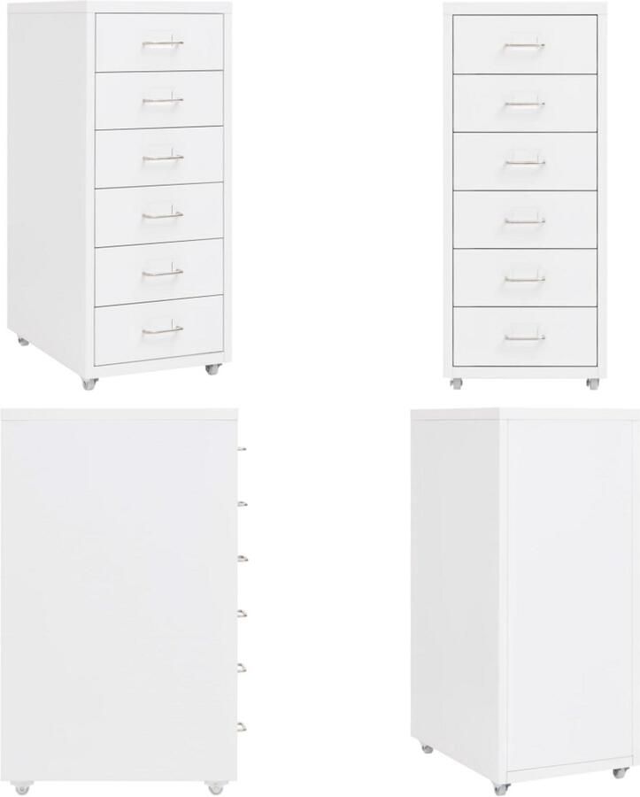 VidaXL Ladeblok verrijdbaar 28x41x69 cm metaal wit Ladeblok Ladeblokken Ladenblok Ladenblokken