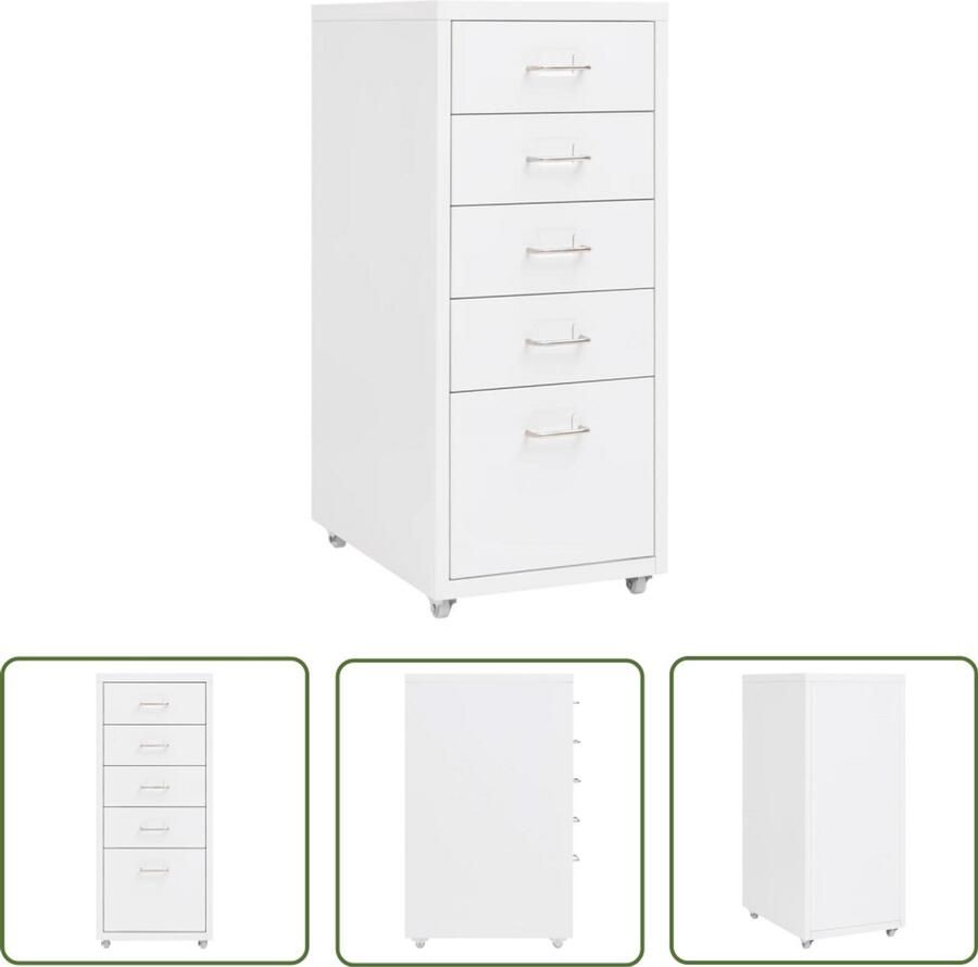 VidaXL Ladeblok Verrijdbaar 28x41x69 cm Wit Archiefkaartje Ladenkast Kantooraccessoires Archivage Administratie Organisatie Metaalkasten Witte Kasten Robuuste Kasten Mobiele Kasten Rolkoffers - Foto 2