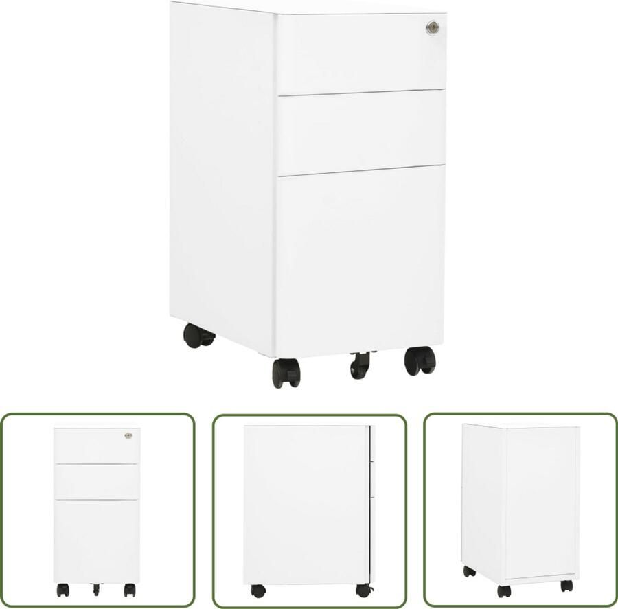 VidaXL Ladeblok Verrijdbaar 39x45x59 cm Wit Staal Kast Ladenkast Archivak Bureau Accessoires Metalen Kast Witte Kast