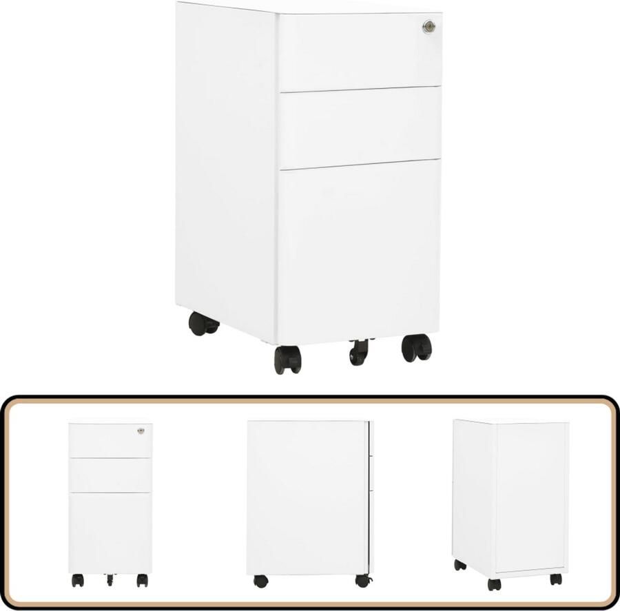 VidaXL Ladeblok Verrijdbaar 39x45x59 cm Wit Staal Kast Ladenkast Archivak Bureau Accessoires Metalen Kast Witte Kast - Foto 2