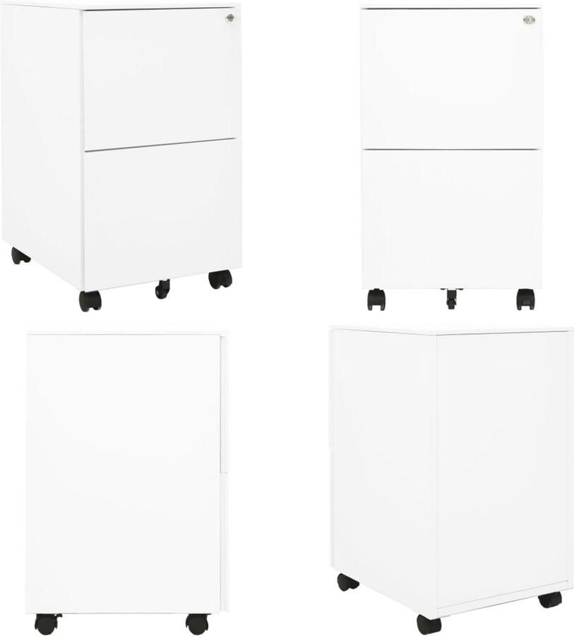 VidaXL Ladeblok verrijdbaar 39x45x67 cm staal wit Ladeblok Ladeblokken Ladenblok Ladenblokken