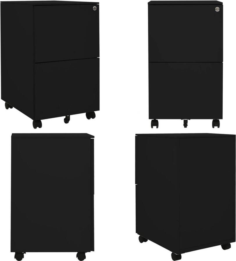 VidaXL Ladeblok verrijdbaar 39x45x67 cm staal zwart Ladeblok Ladeblokken Ladenblok Ladenblokken