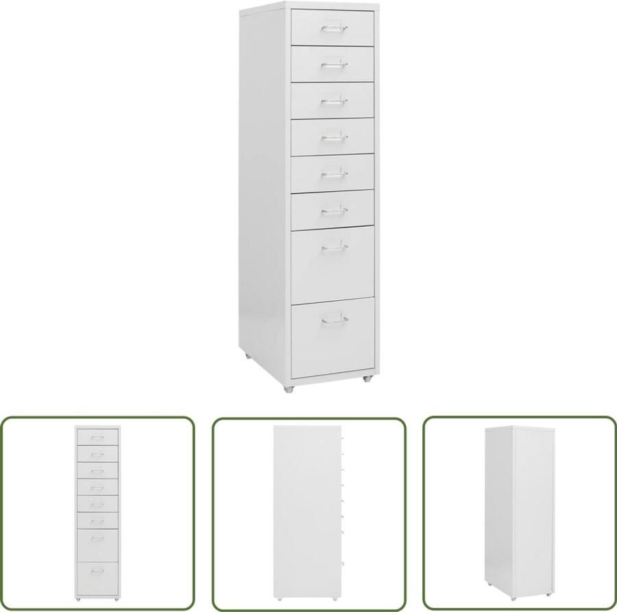 VidaXL Ladeblok Verrijdbaar 8 lades Grijs Metaal Archiefkaartje Ladenkast Documentenstoring Kantooraccessoires Opslagoplossing Filebox Archivage Administratie Organisatie Metaalkasten Grijze Kasten