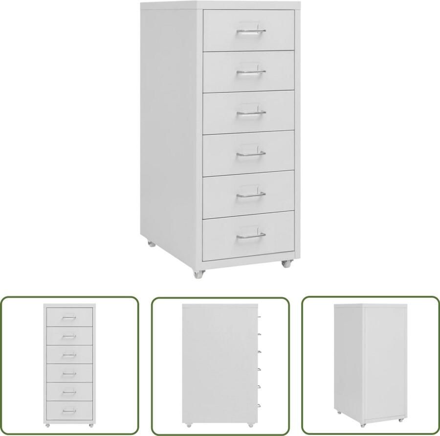 VidaXL Ladeblok Verrijdbaar Metaal Grijs Archief Kast Ladenkast Metalen Kast Grijze Kast Kantoor Meubilair Opslagoplossing Documenten Organiseren Archivage Bureau Accessoires
