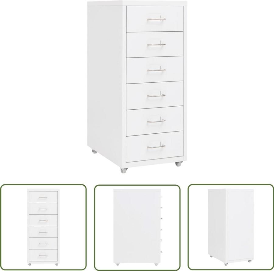 VidaXL Ladeblok Verrijdbaar Wit 28x41x69 cm Archiefkaartje Metalen Ladenkast Archivak Kasten Set Kantooraccessoires Opslagoplossing Documenten Organizer File Cabinet Witte Meubels Stapelbare Kasten Robuuste Kast