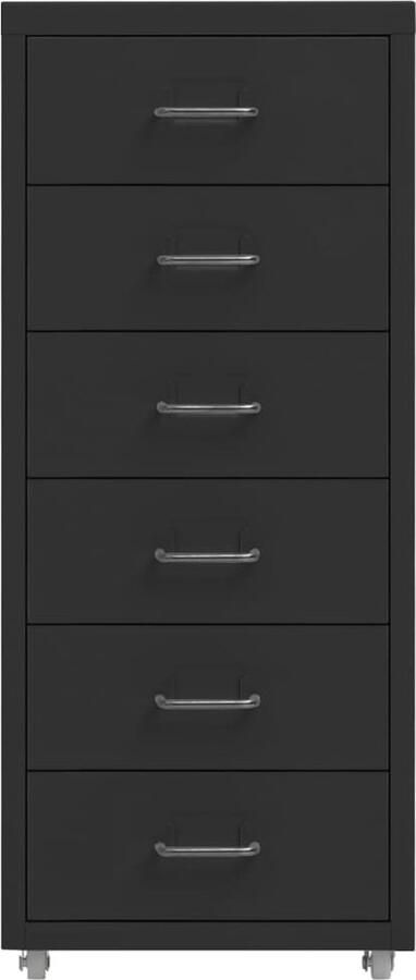 VidaXL Ladeblok Verrijdbaar Zwart 6 Lades Archief Kast Ladenkast Metalen Ladeblok Kantoor Meubilair Bureauspullen Archivage Organisatie