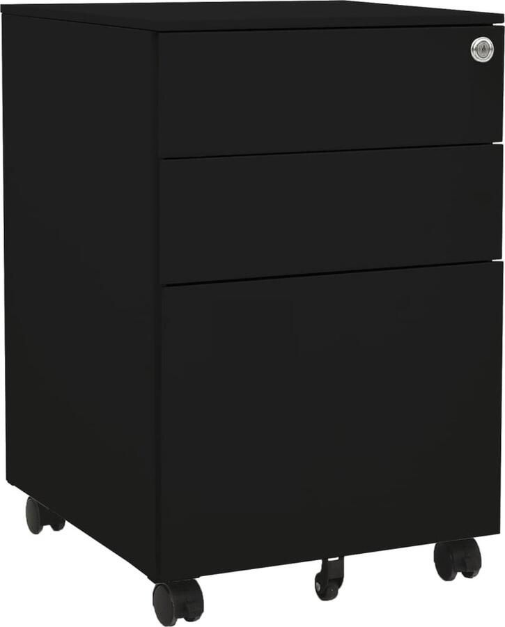 VidaXL Ladeblok Verrijdbaar Zwart Staal 3 Lades Archief Kast Ladeblok Metalen Ladenkast Bureauspullen Kantooraccessoires Zwarte Ladeunit - Foto 2