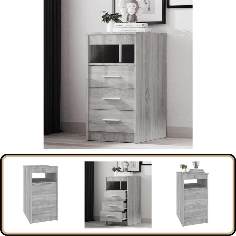 VidaXL Ladekast 3 Lades Grijs Sonoma Eiken Compacte Kast Grijze Kast Houten Kast Bergruimte Opbergkast Salontafel