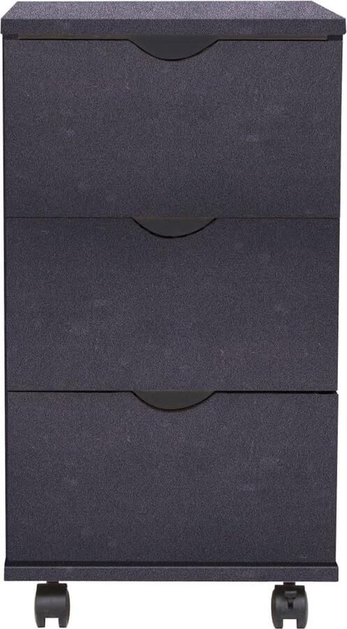 VidaXL Ladekast 3 lades Zwart Met wieltjes Ladekast Zwarte Ladekast Design Ladekast Boekenplank Opslagmeubel Woonkamer Meubilair Slaapkamer Meubilair Bureaumodule Multifunctioneel Meubel Kleine Ladekast Compacte Ladekast